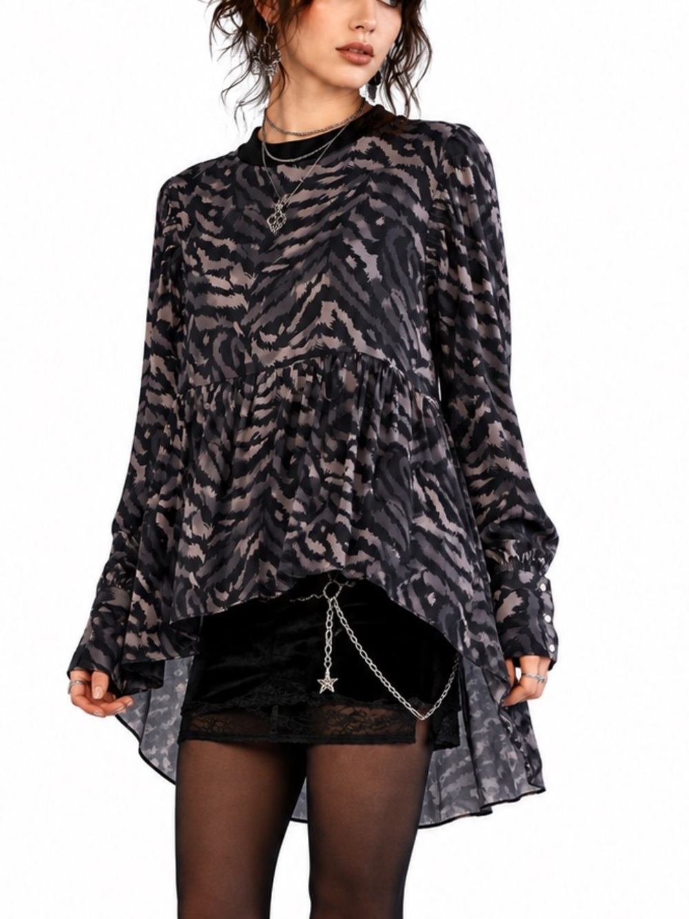 AllSaints Fayre Remix Animal Print Hi Low Top S Whimsigoth Indie Sleaze